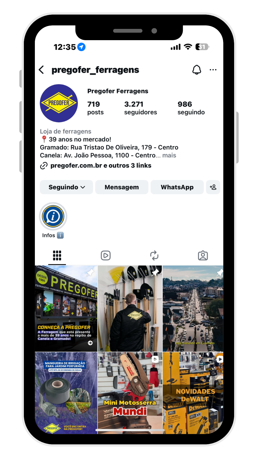 Instagram da Pregofer no Celular